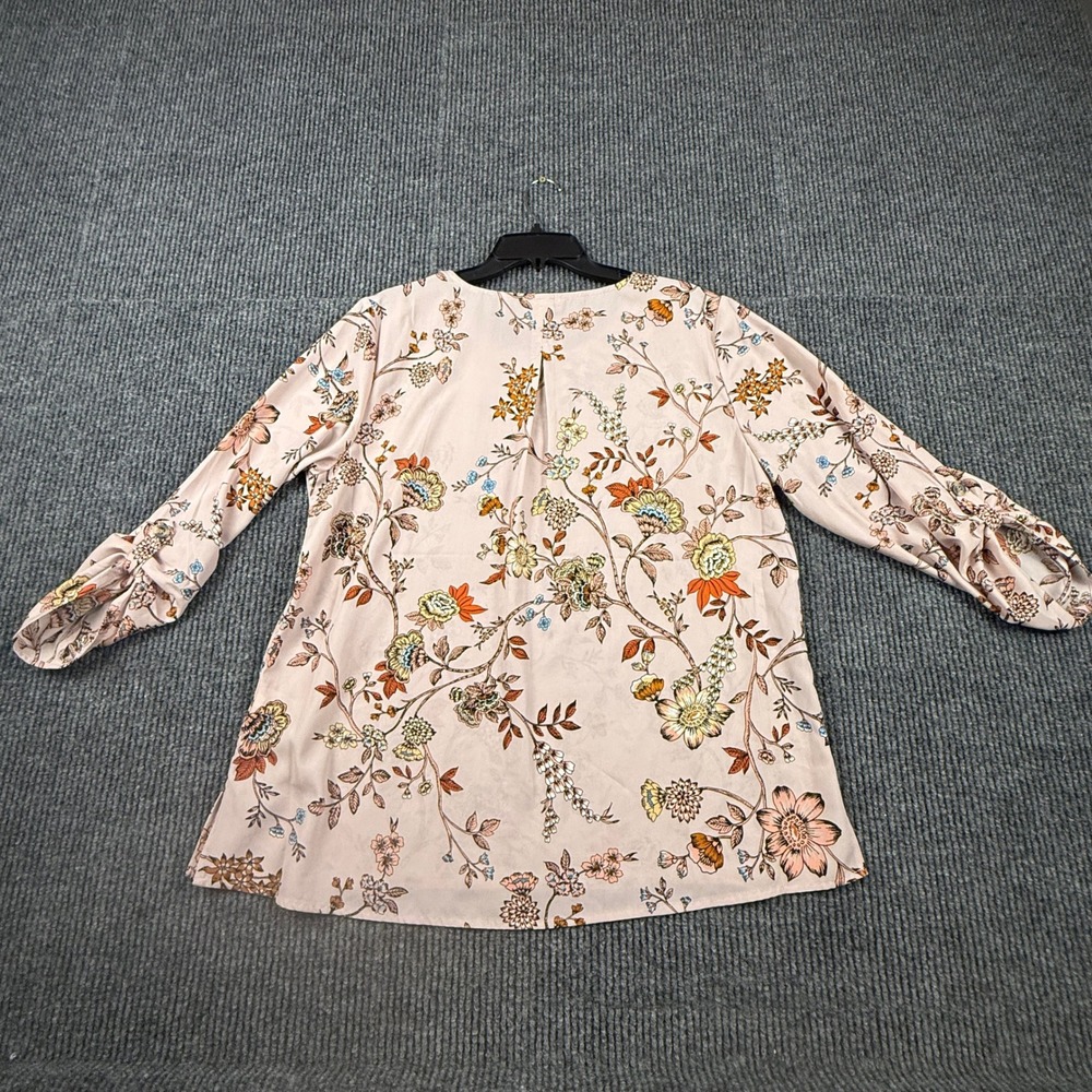 Maurices Womens XL Floral Long Sleeve Blouse Pink Botanical Button Cuff Top 3494 - Picture 2 of 10